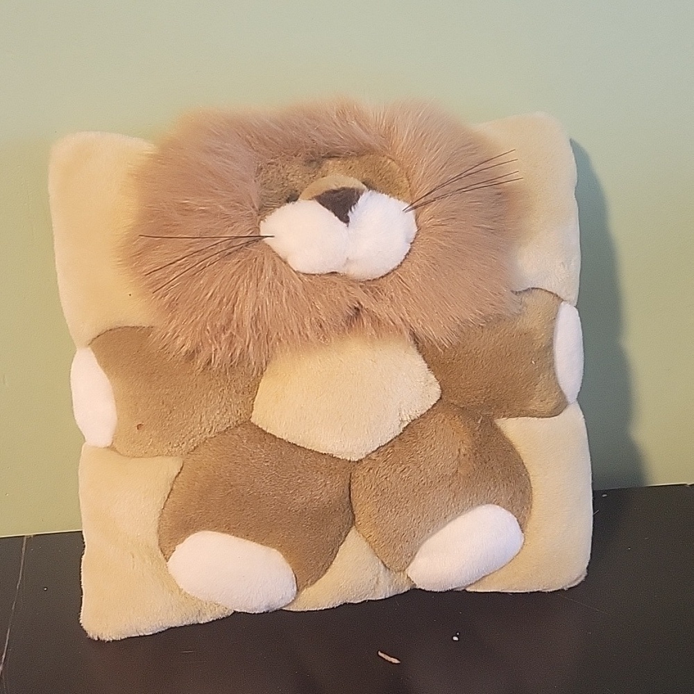 Vintage 90s Angel Toy Lion Pillow - Square 11" X 11"